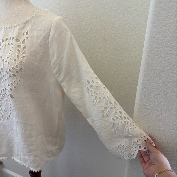 Joie Comosus ivory eyelet linen top in porcelain NWT Size Large - Picture 3 of 10